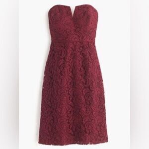 J. Crew Burgundy Strapless Cathleen Dress In Leavers Lace